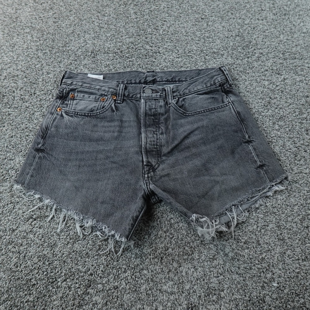 Levis Shorts Womens 33 Dark Gray Black Denim Jean Jorts 501 Button Fly Cut Off